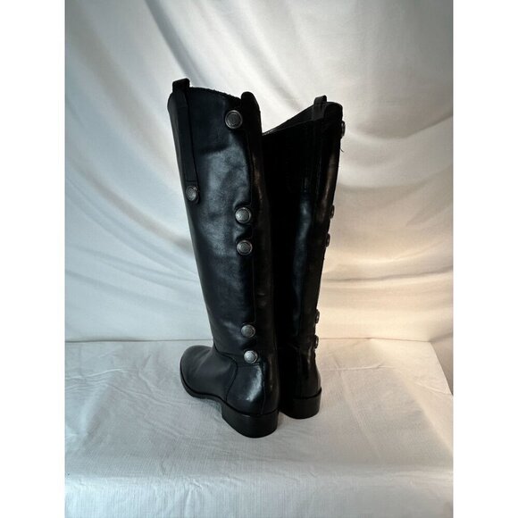 Arturo Chiang Black Riding Boots Leather Silver Button Embellished Pull On 7.5 - Picture 3 of 14